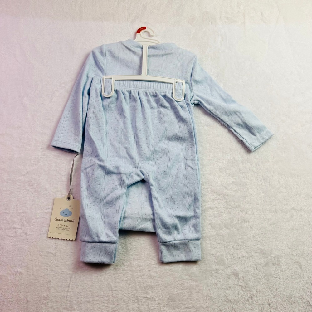 Cloud Island Baby Boys 6-9M Blue Pointelle Henley Bodysuit and Pants 2pc Set NEW - Picture 2 of 6